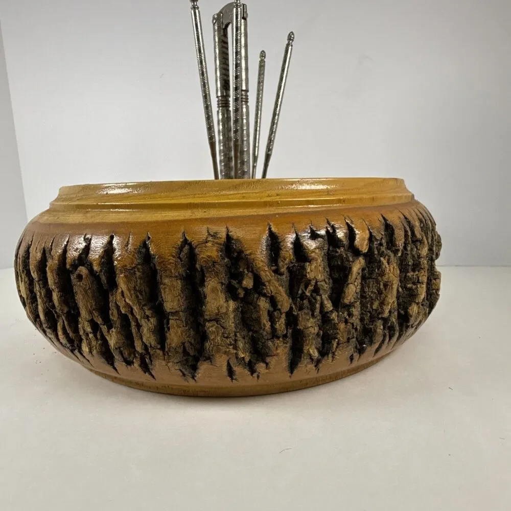 Nut Cracker Set Wooden Log Bark Bowl with 2x Crackers & 4 Picks Set Lake George